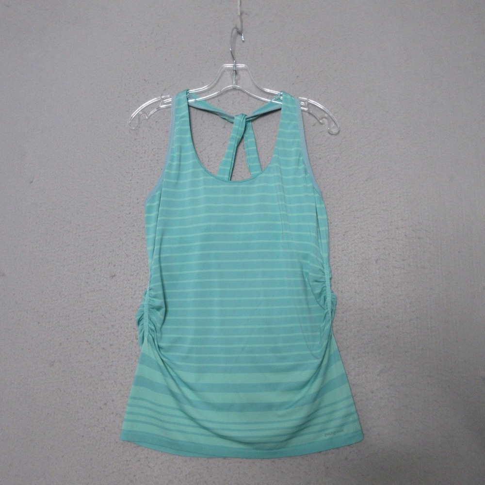 Patagonia Tank Top Latticeback Stripe Teal Strappy Athletic Yoga Activewear Gorp